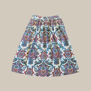 Vintage Pleated Paisley Floral Midi Skirt with pocket